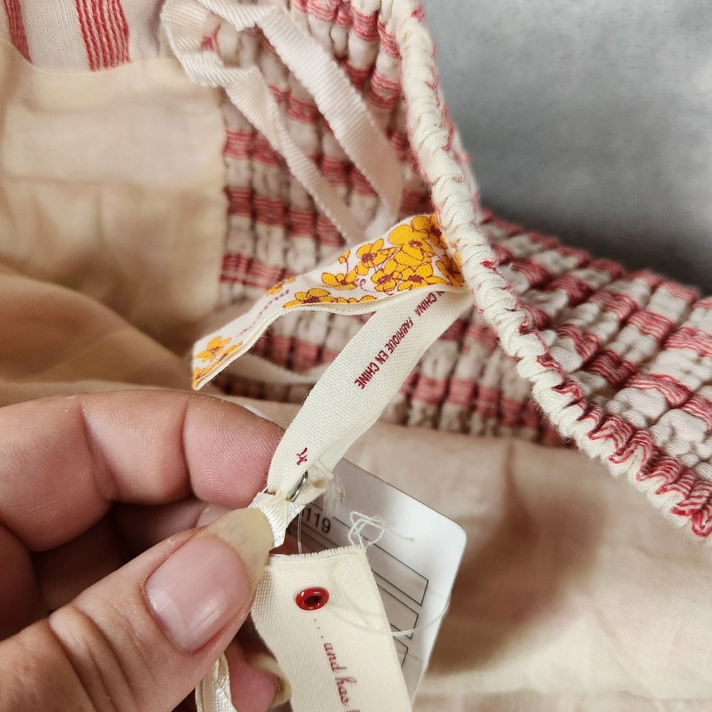 Anthropologie Maeve Sweet Shoppe Linen Red Stripe Tiered Strapless Dress 4 - Picture 8 of 9
